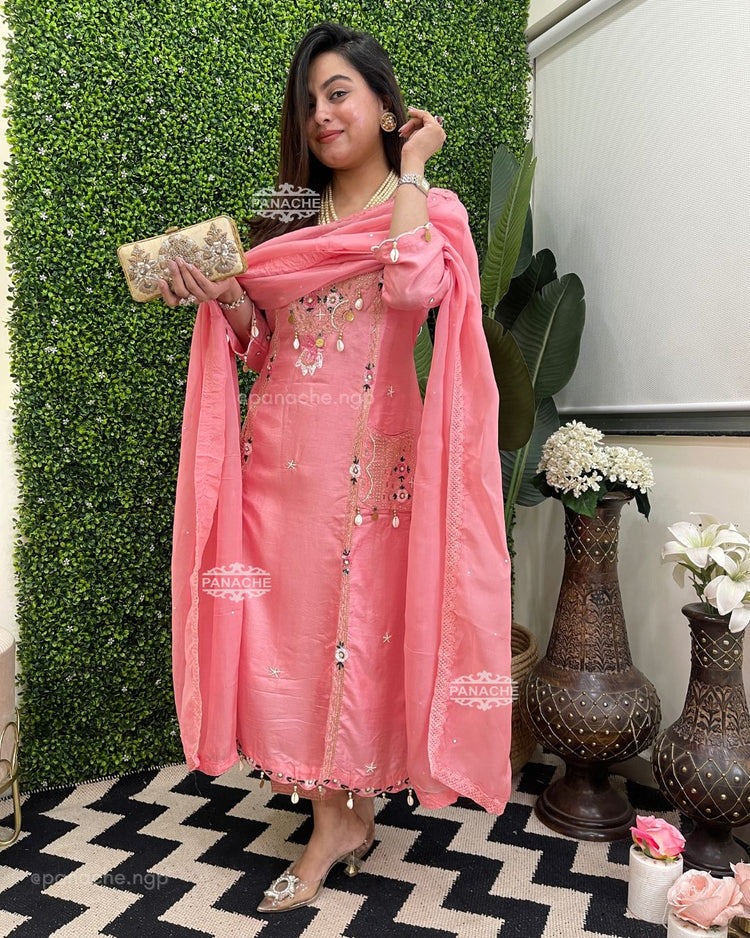 Pink heavy handwork suit