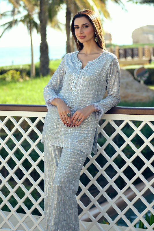 Off white gorgeous sequin and handwork partywear co-ord set