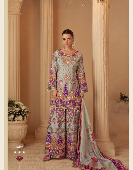 Crepe silk multocolor sharara suit