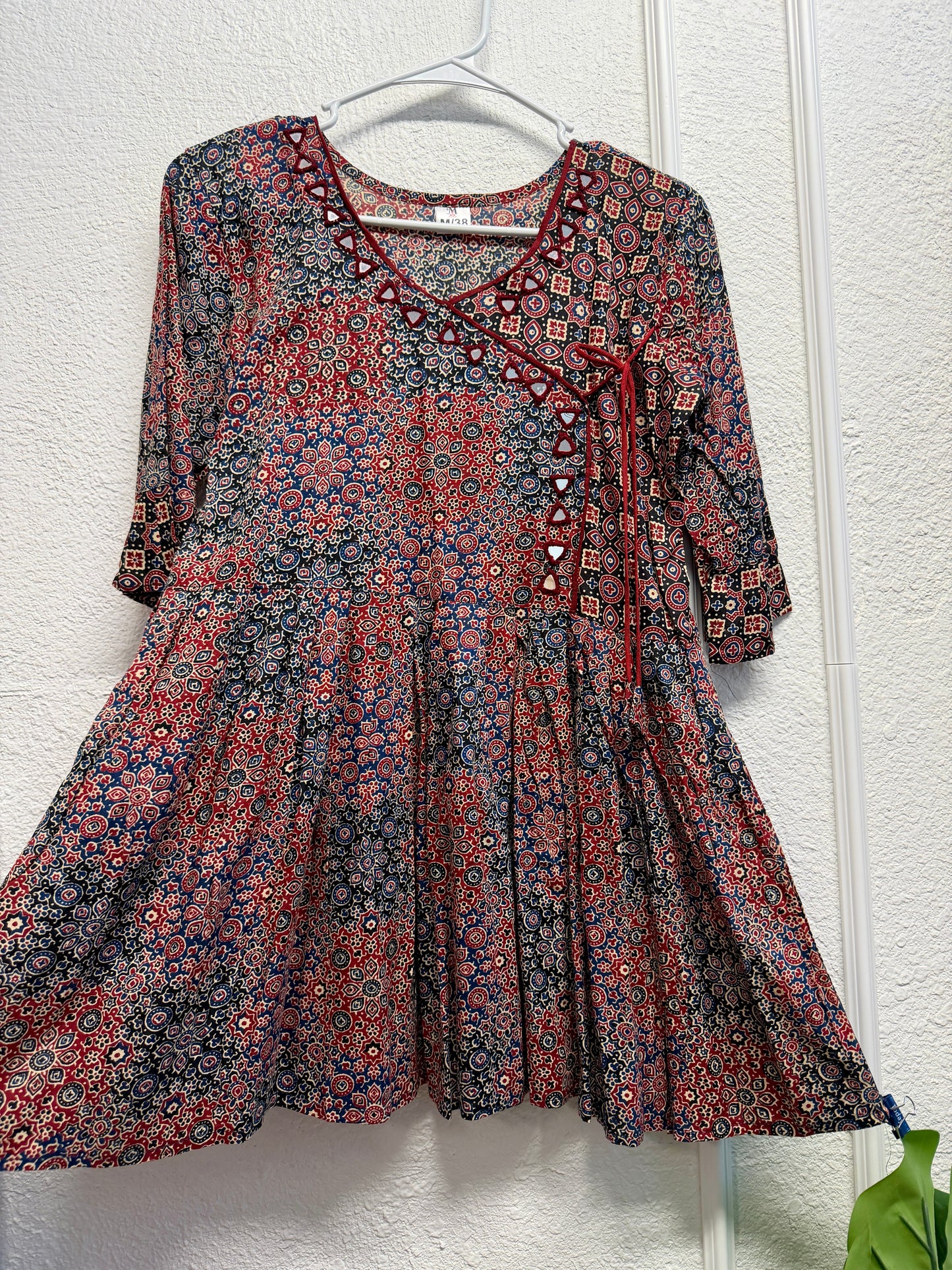Kacchi short rayon kurti with mirrorwork