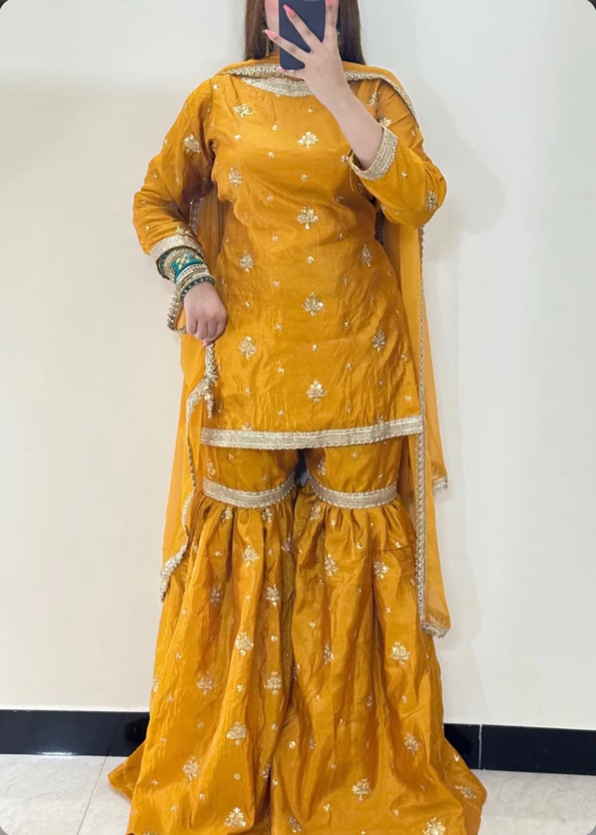 Yellow silk beautiful sequence work garara suit