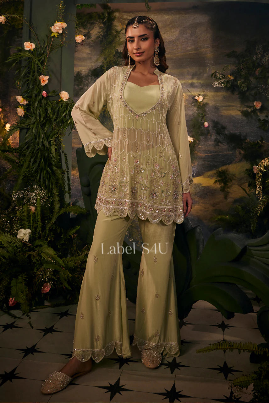 Pistachio heavy handwork bustier 3 pc set