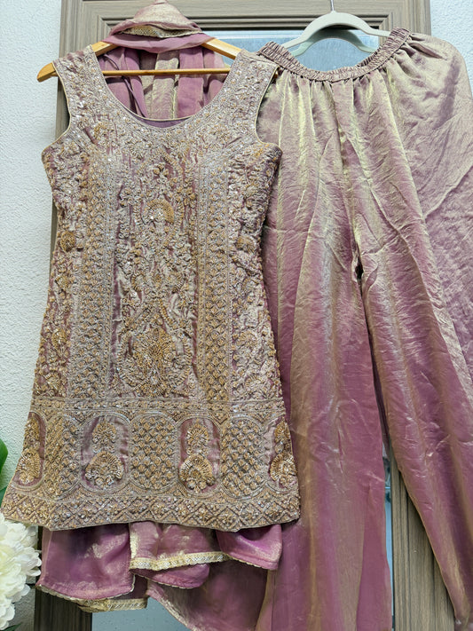 Purple heavy handwork partywear sharara suit (sleeve cloth given)
