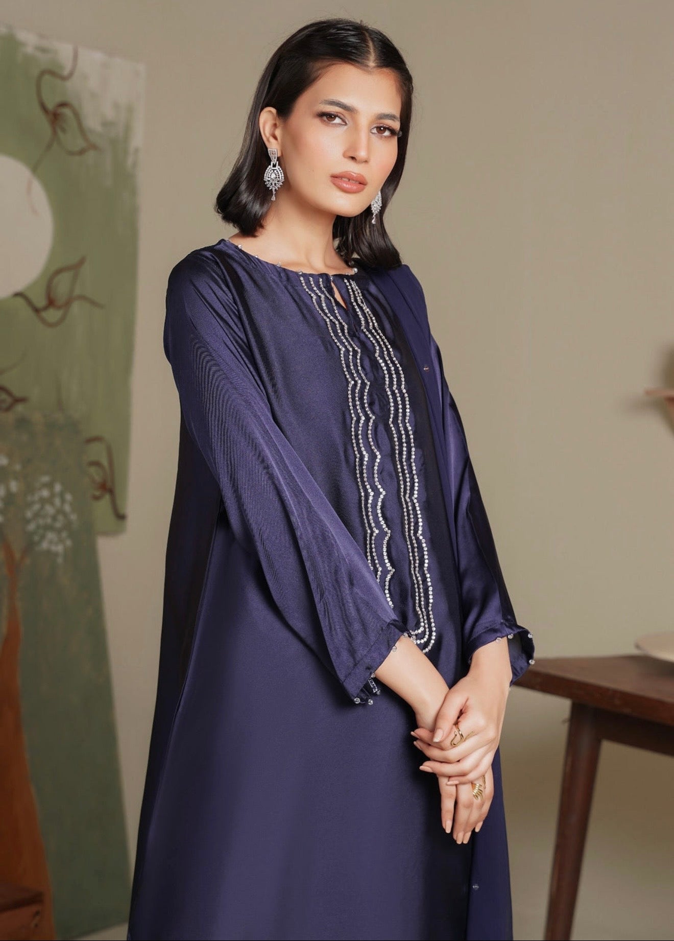 Purple long soft silk suit