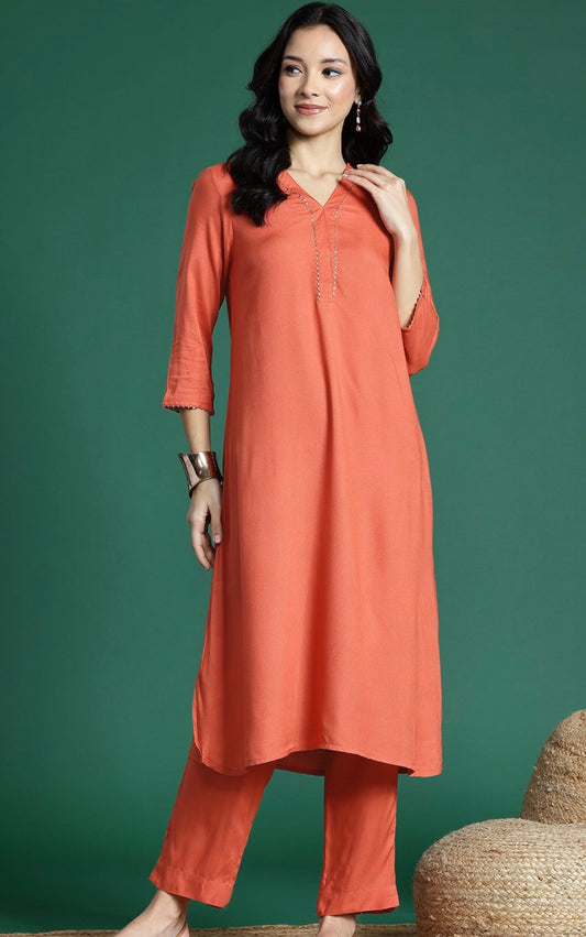 Rust casual wear kurta set