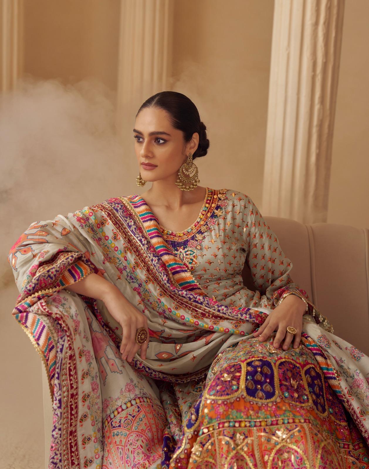 Crepe silk multicolor anarkali kurta set