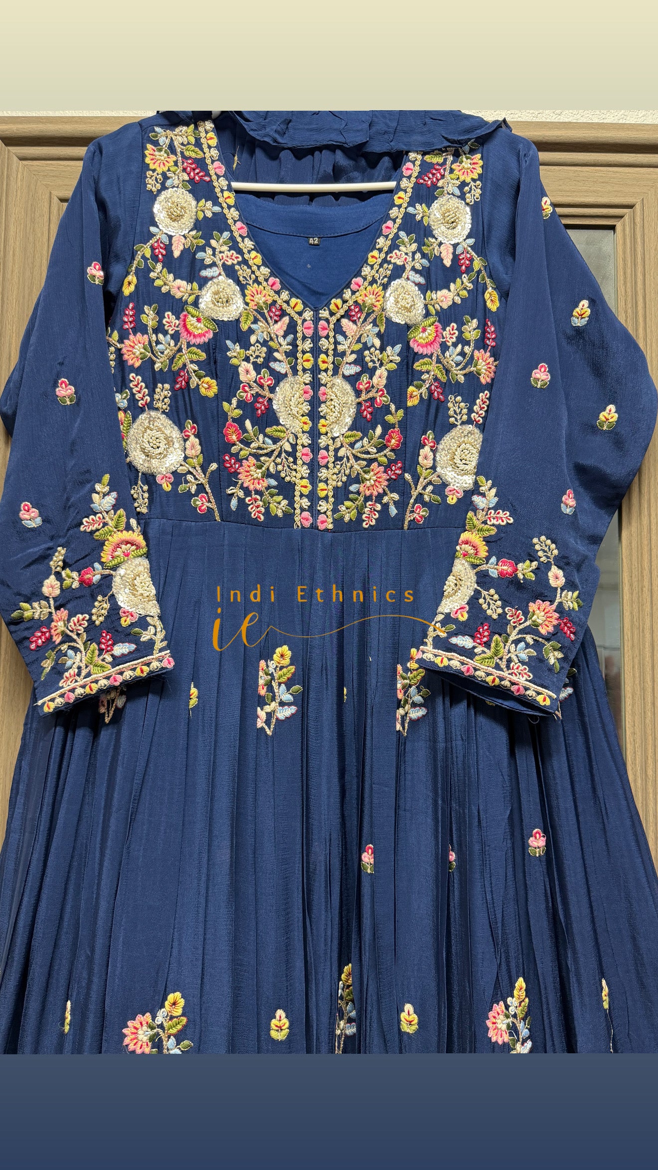Navy blue heavy handwork floor length gown with cancan and dupatta (no pants)