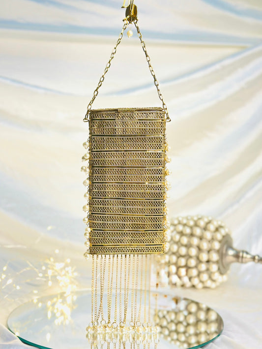 Classy gold metal phone bag
