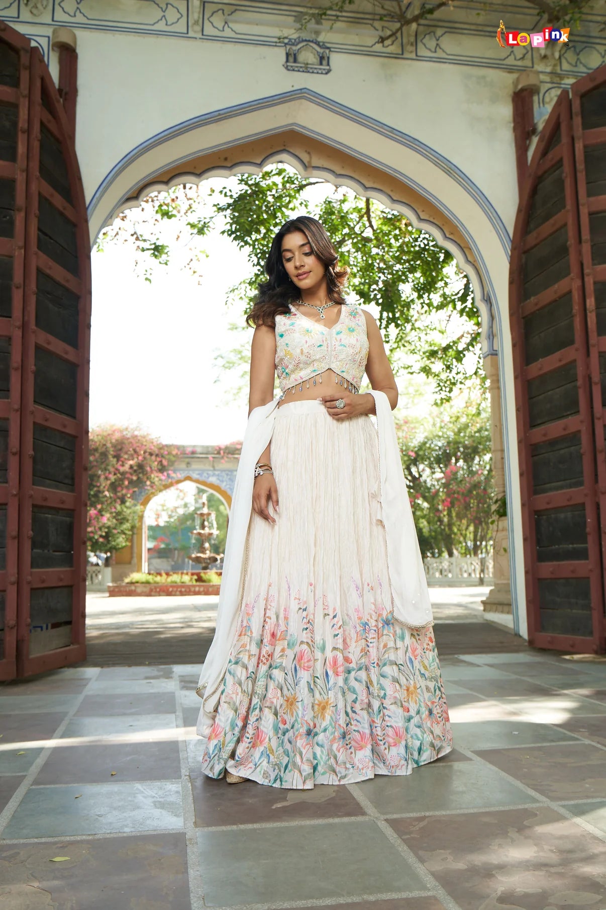 White handwork top floral lehenga