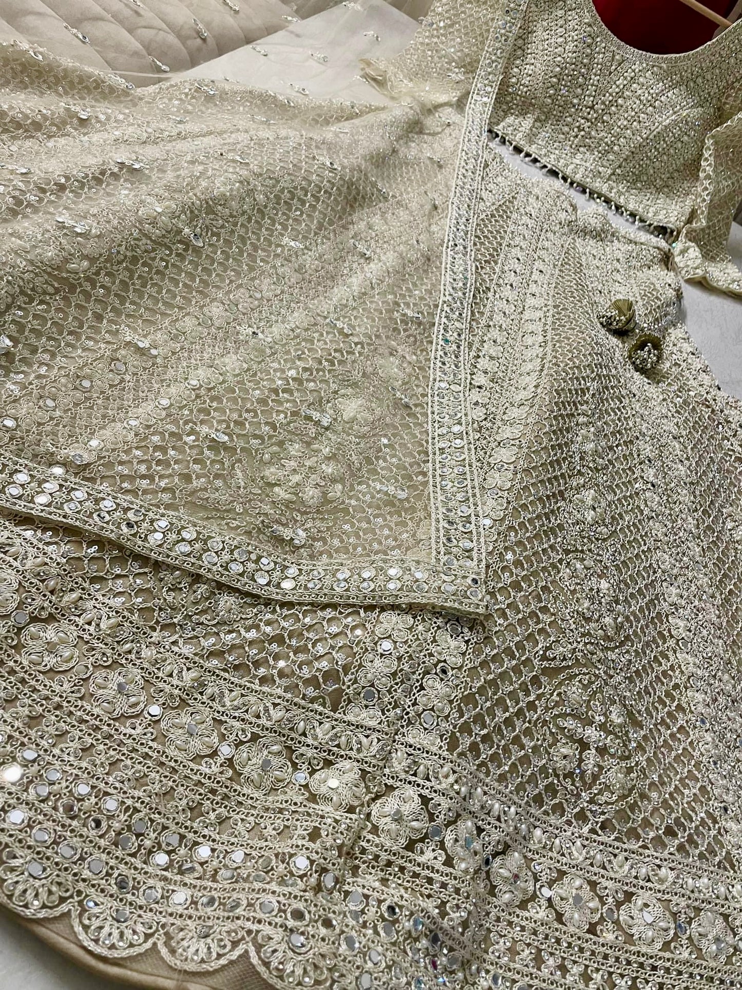 Cream heavy handwork festive lehenga