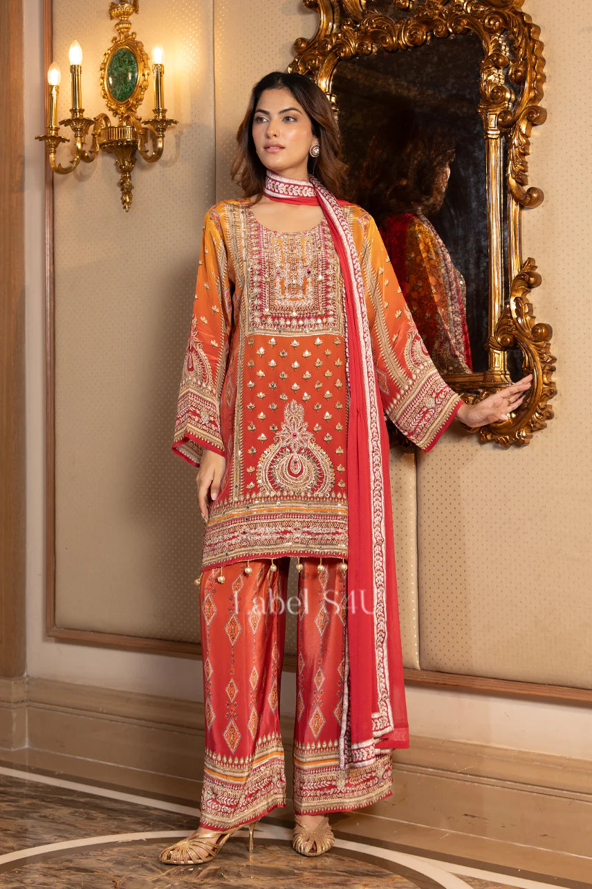 Orange crepe palazzo suit