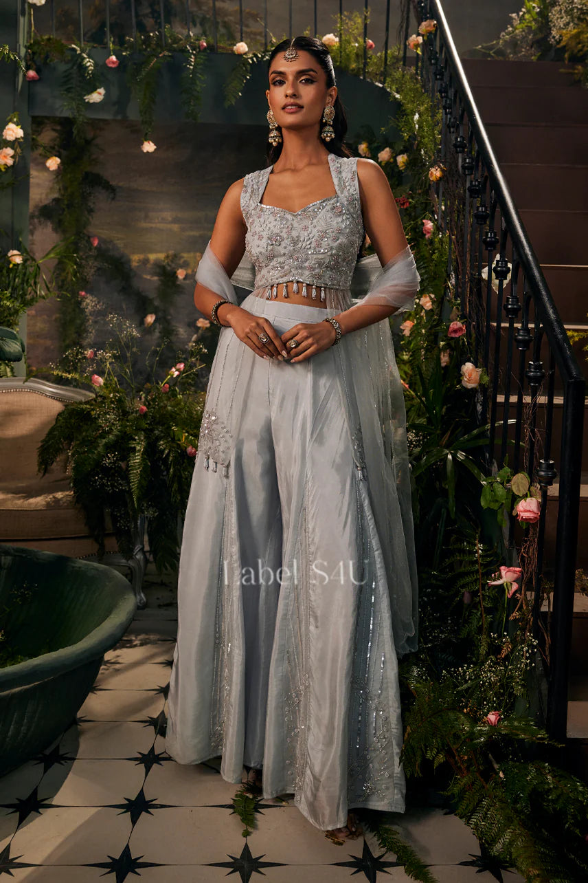 Grey heavy handwork indo western