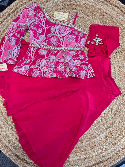 Girls Hot pink One shoulder duvider set