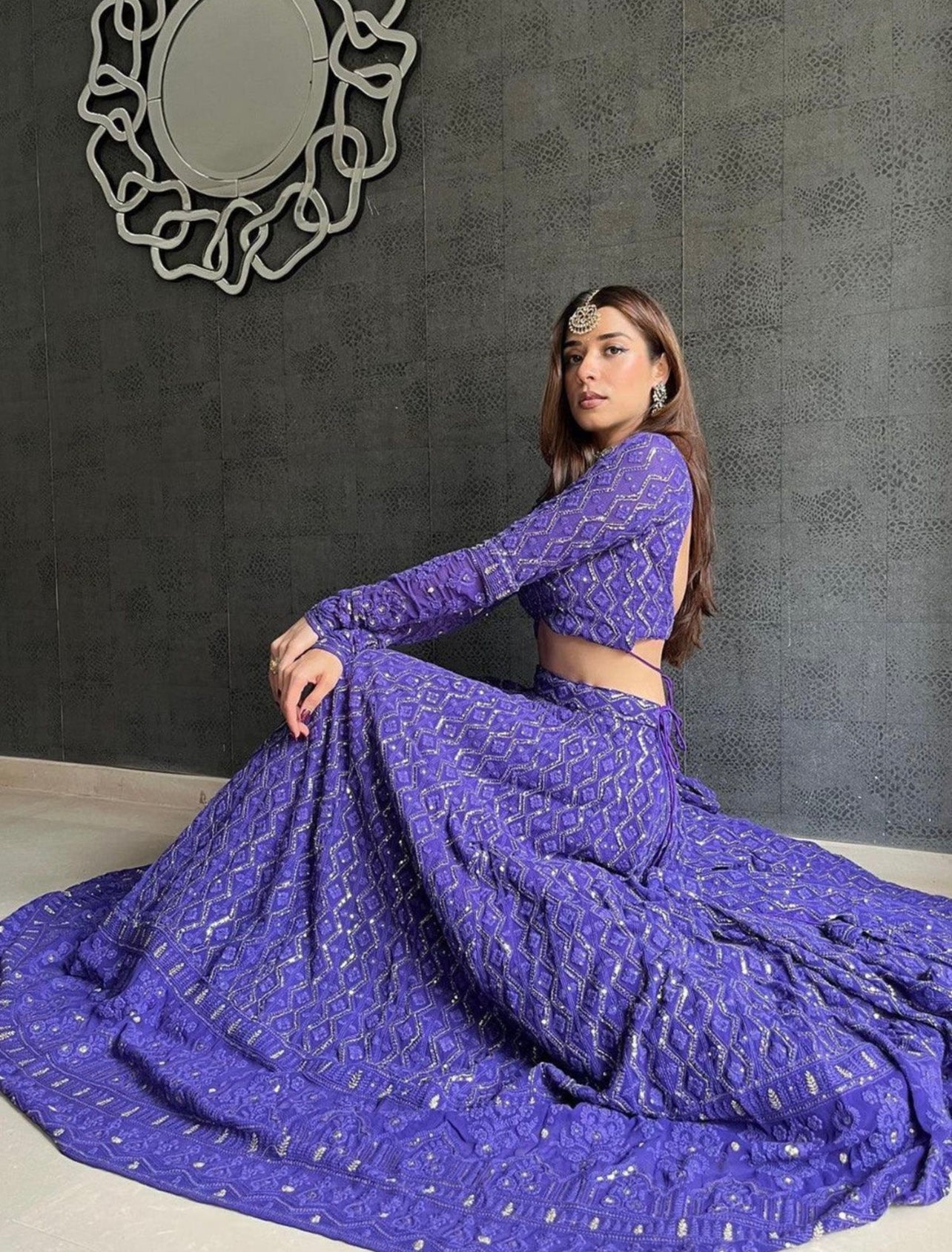 Purple beautiful chikankari with sequence work lehenga