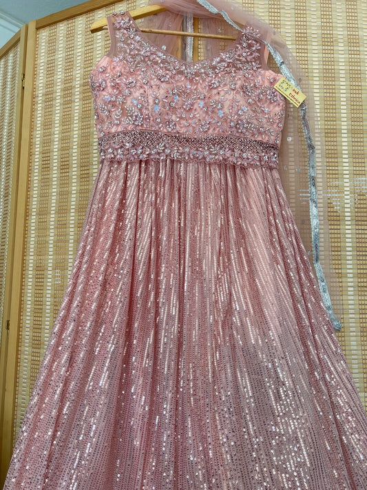 Peachis pink heavy handwork and sequence partywear lehenga