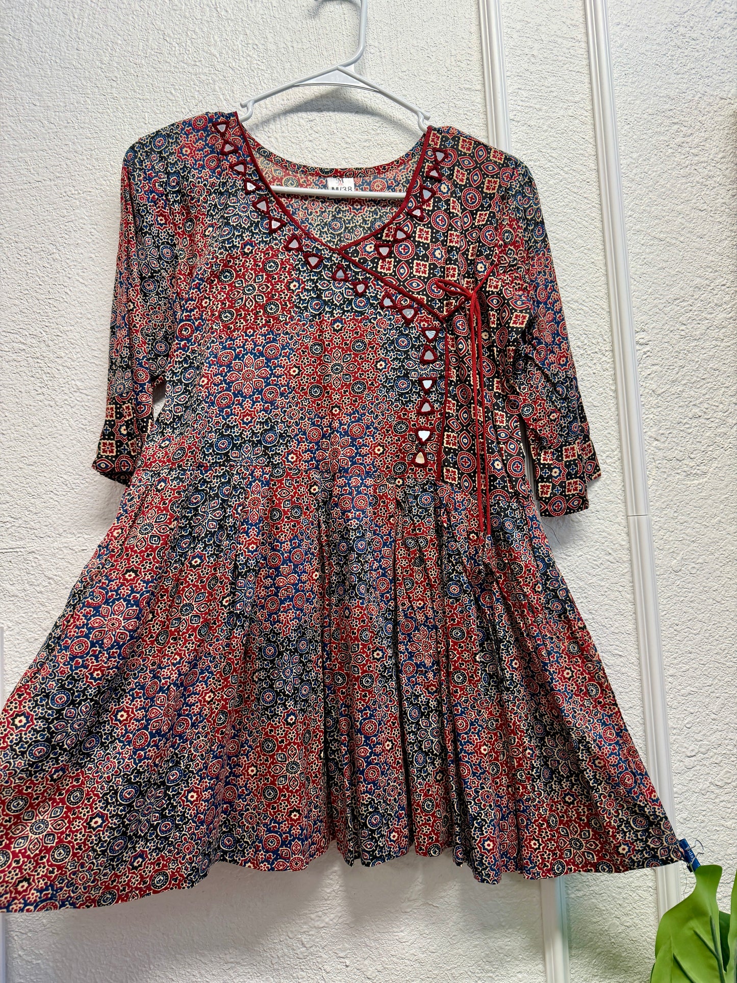 Kacchi short rayon kurti with mirrorwork