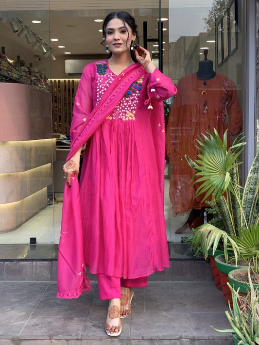 Hot pink beautiful embroidered suit
