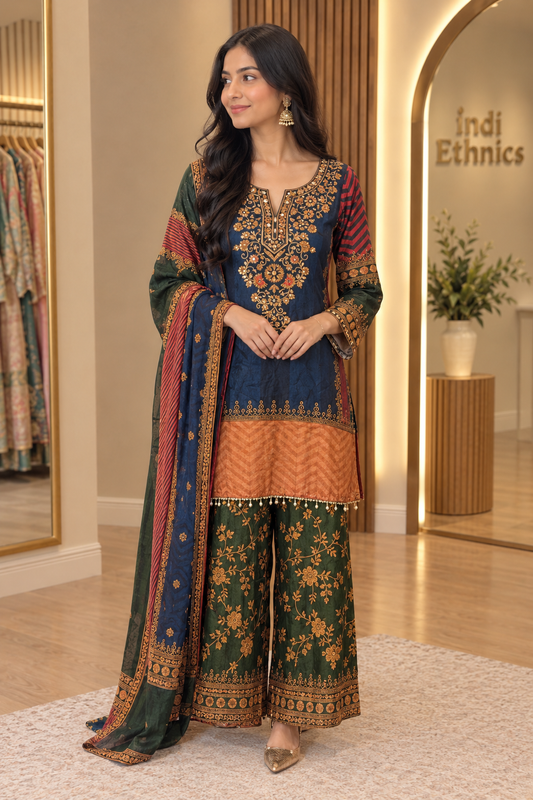 Multicolor crepe palazzo suit