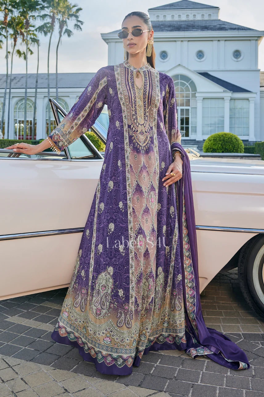 Purple pure neck high neck long suit