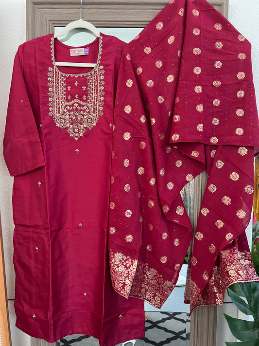 Deep red maroon silk kurta set