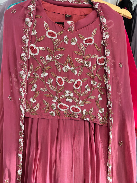 Heavy handwork partywear crop top skirt and shrug set