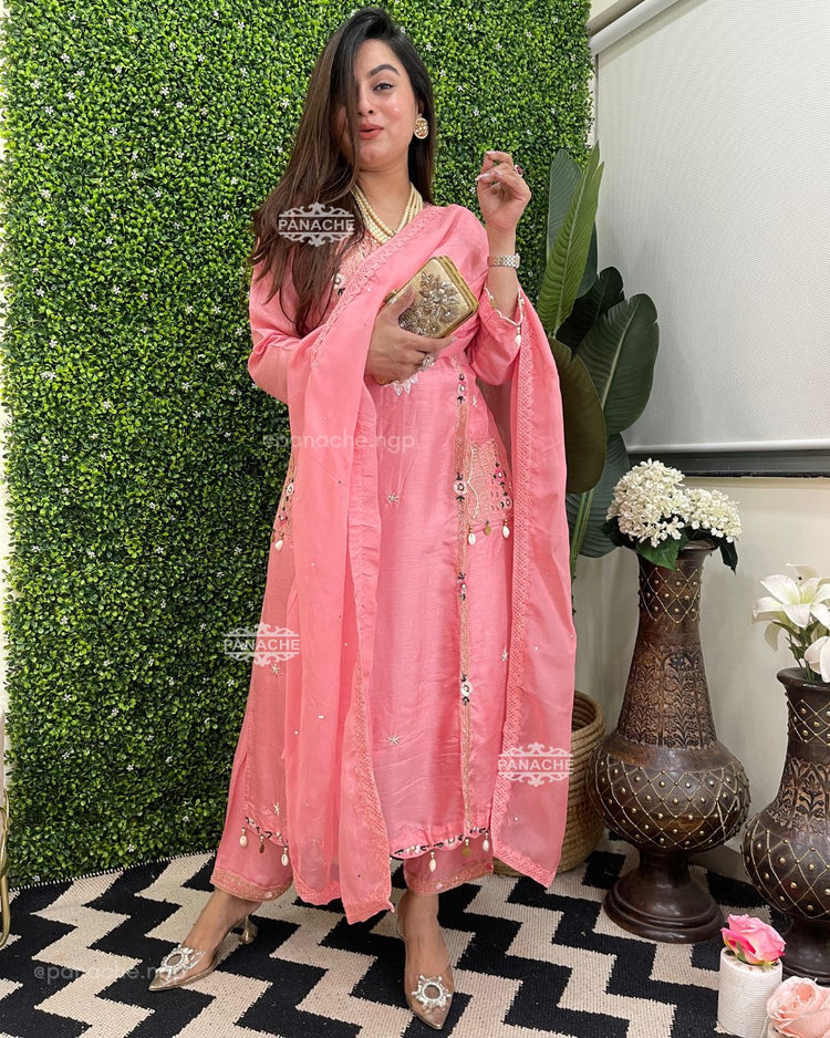 Pink heavy handwork suit