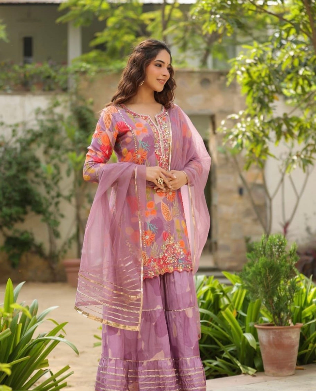 Lavender elegant sharara suit