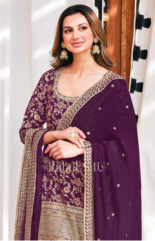 Burgunday premium sharara suit