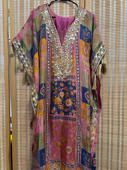 Pink and blue beautiful crepe kaftan with straight pants