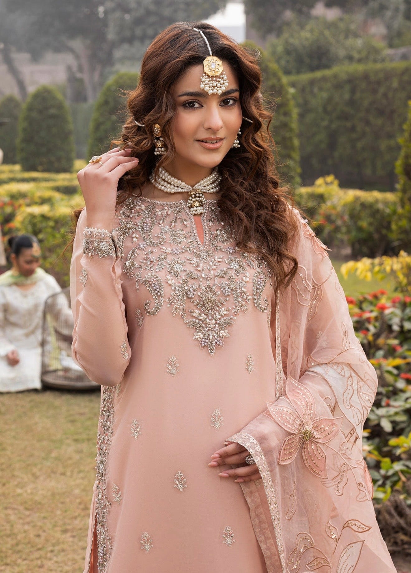 Baby pink heavy handwork sharara suit