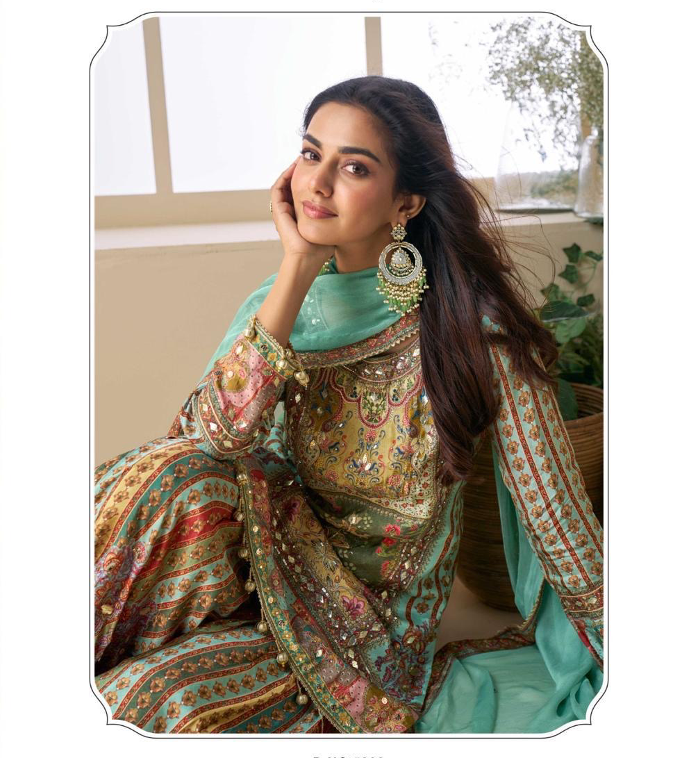 Mint crepe beautiful sharara suit