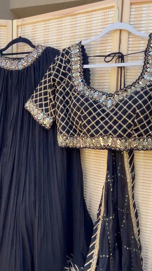 Black lehenga with handwork and beautiful sequence work