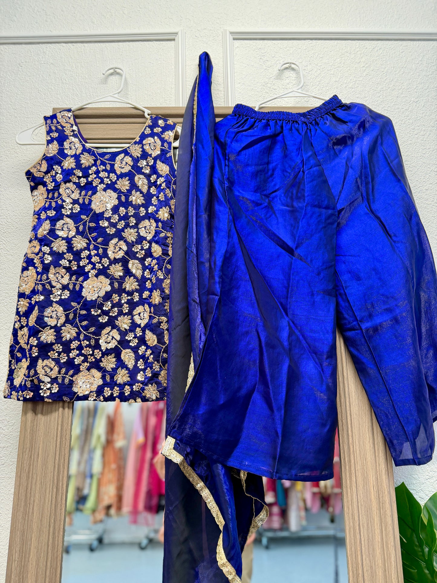 Girls Blue heavy handwork top palazzo dupatta