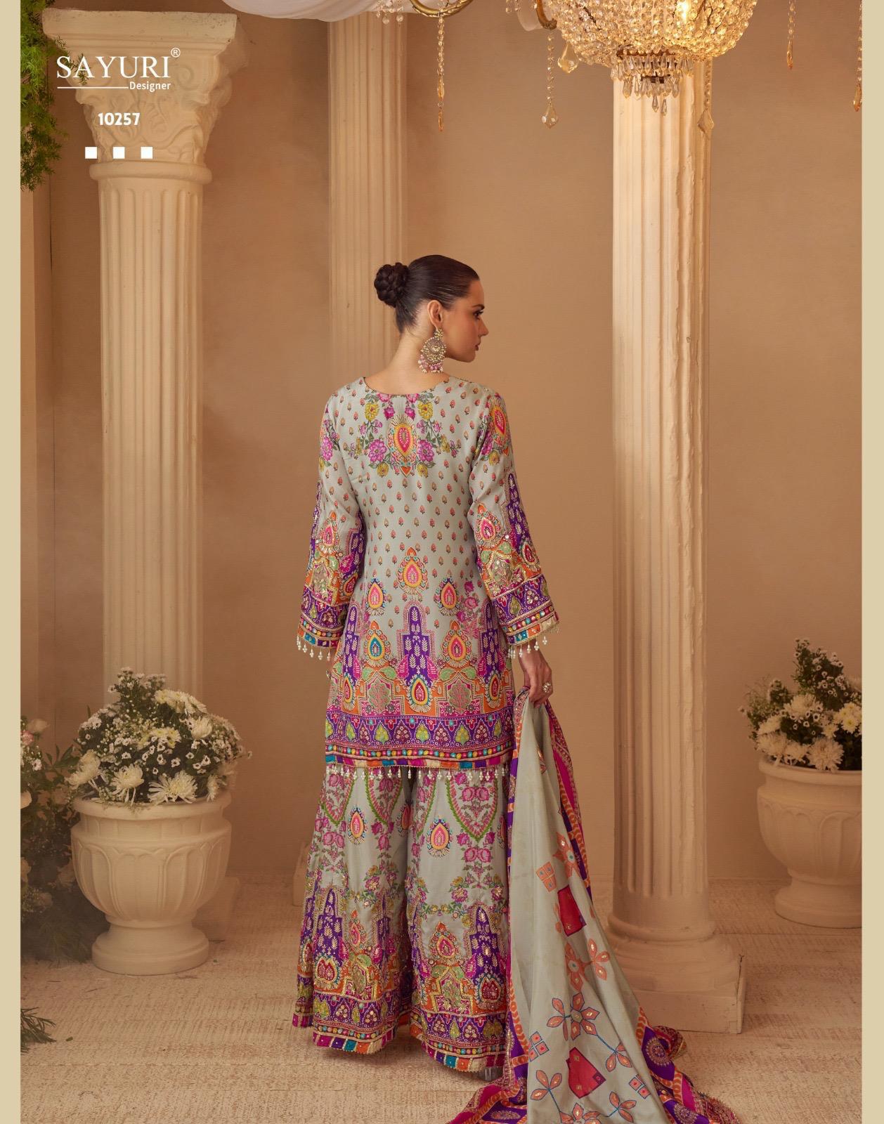Crepe silk multocolor sharara suit
