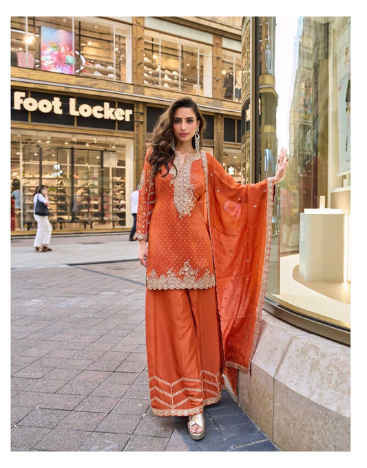 Rust orange stunning palazzo sharara suit
