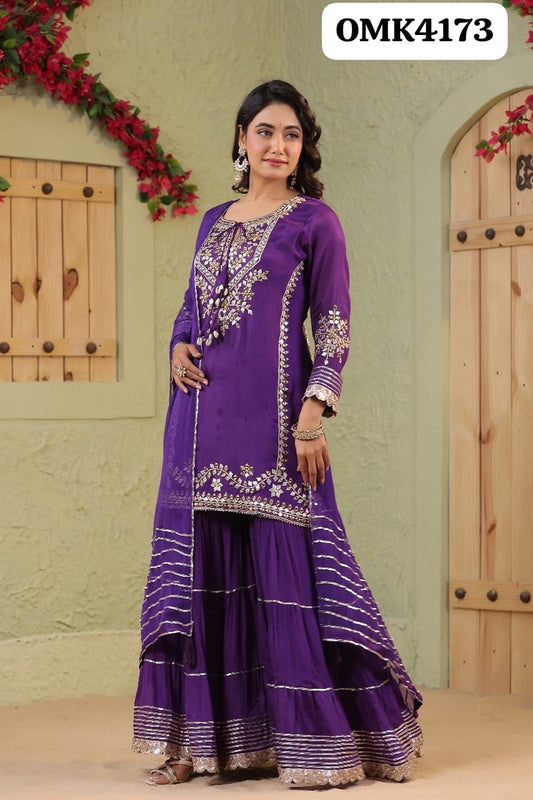 Purple stunning muslin sharara suit