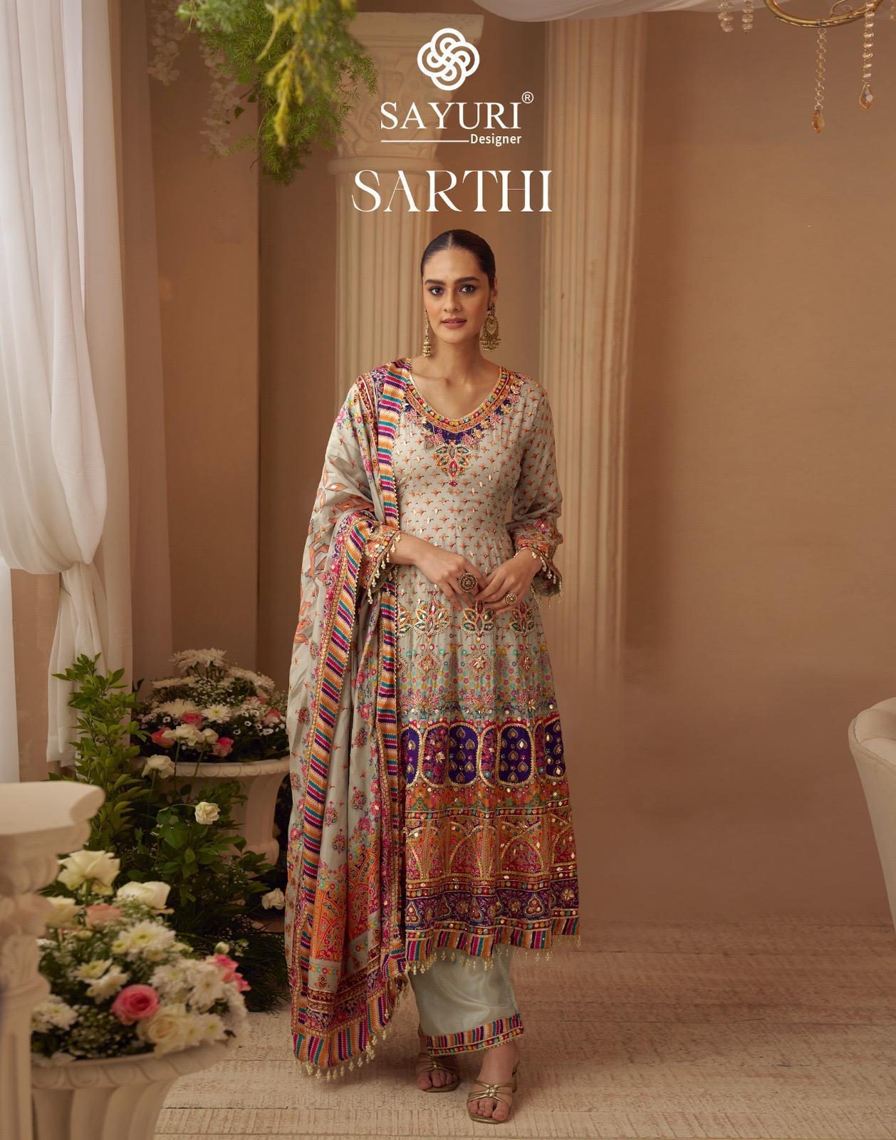Crepe silk multicolor anarkali kurta set
