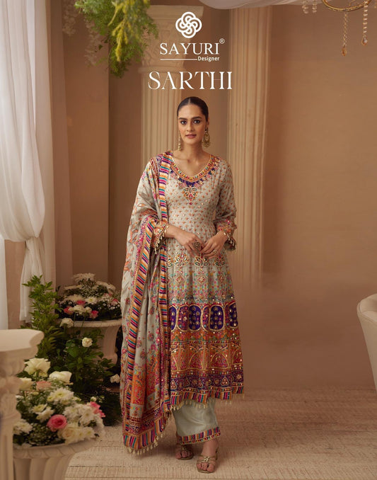 Crepe silk multicolor anarkali kurta set