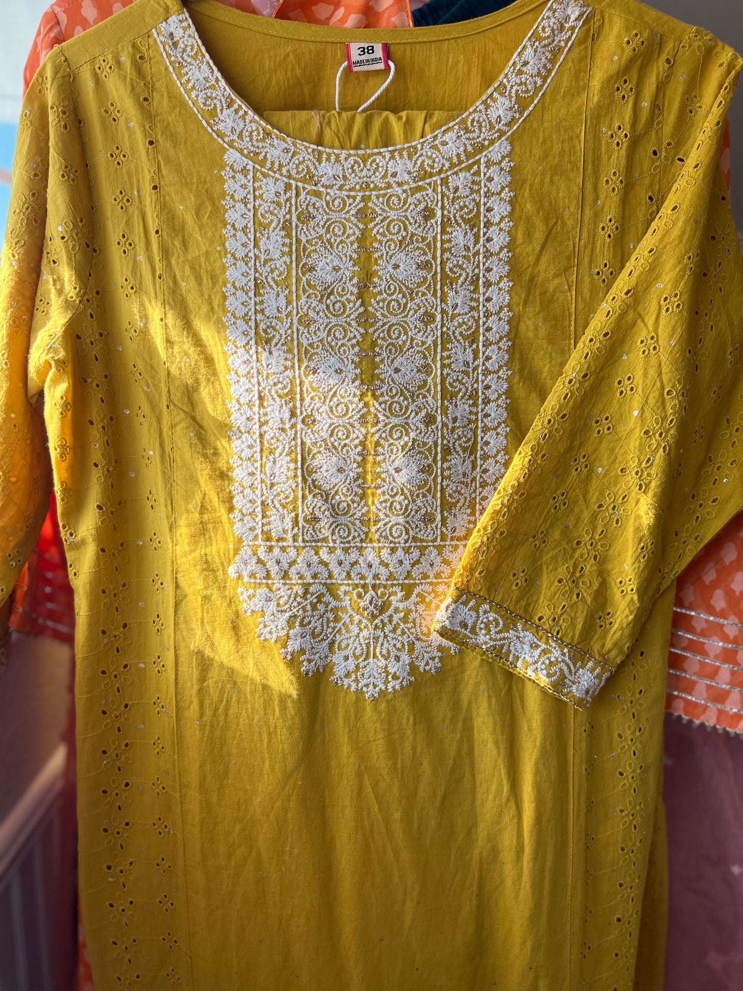 Mustard Heavy Embroidered chikankari sharara set