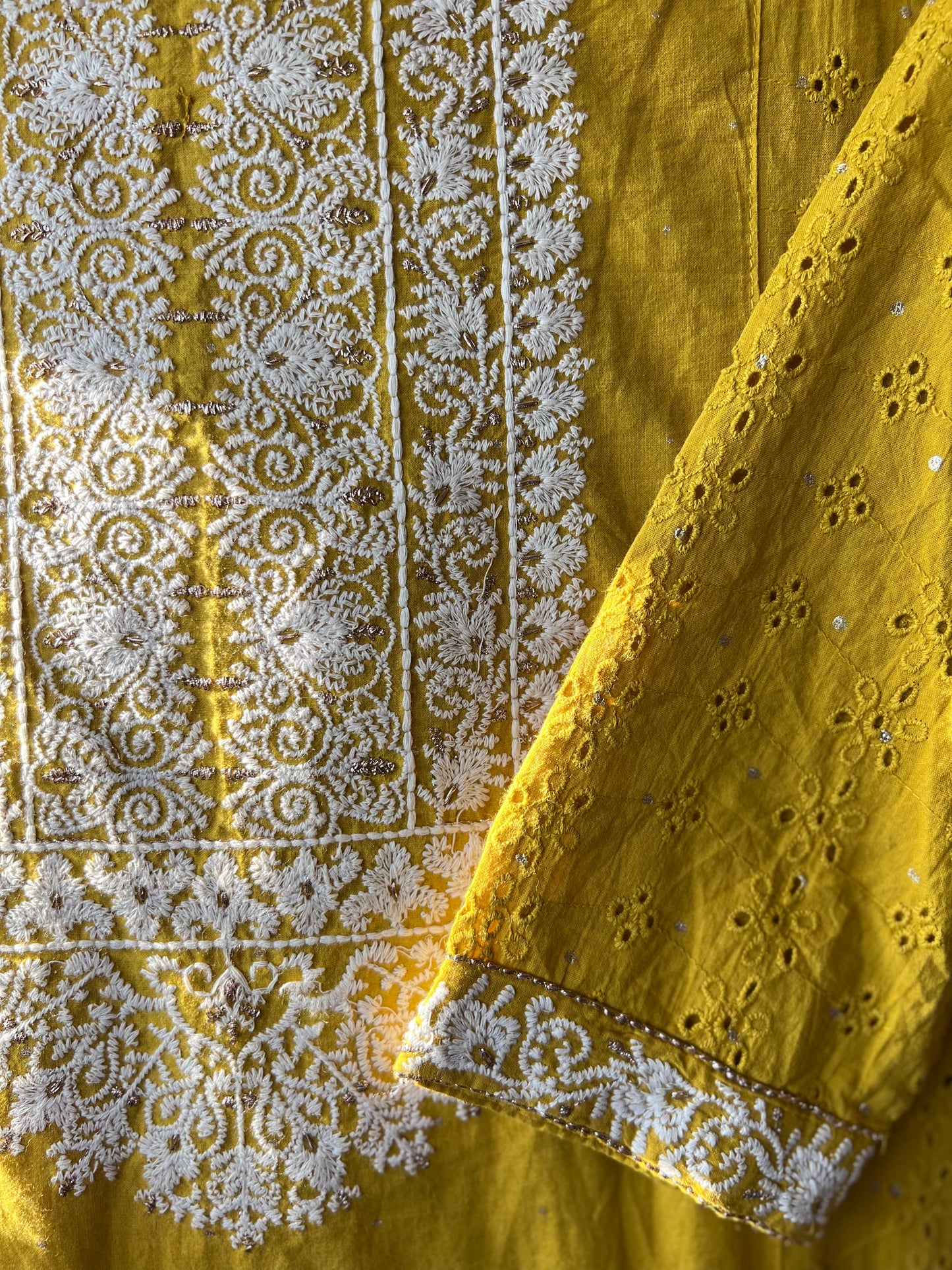 Mustard Heavy Embroidered chikankari sharara set