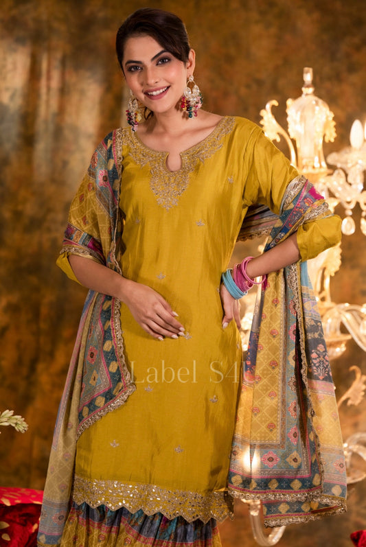 Mustard chinnon no beautifully crafted sharara set