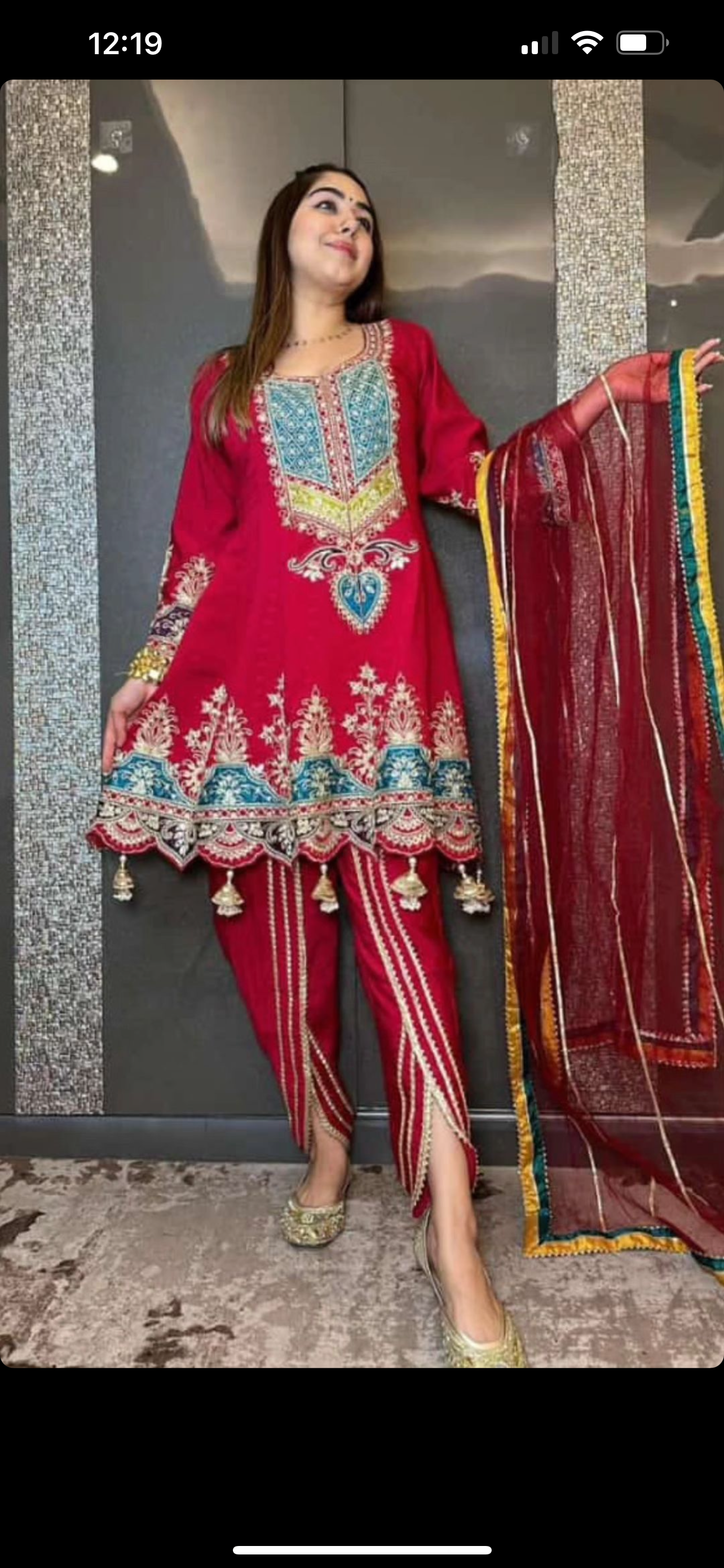 Red heavy handwork and gota work dhoti style festive suit