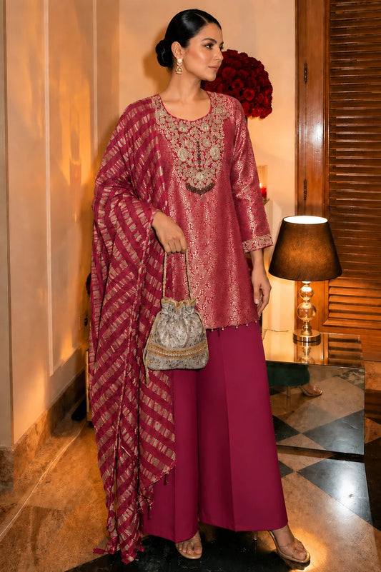 Elegant Red banarasi jacquard palazzo suit