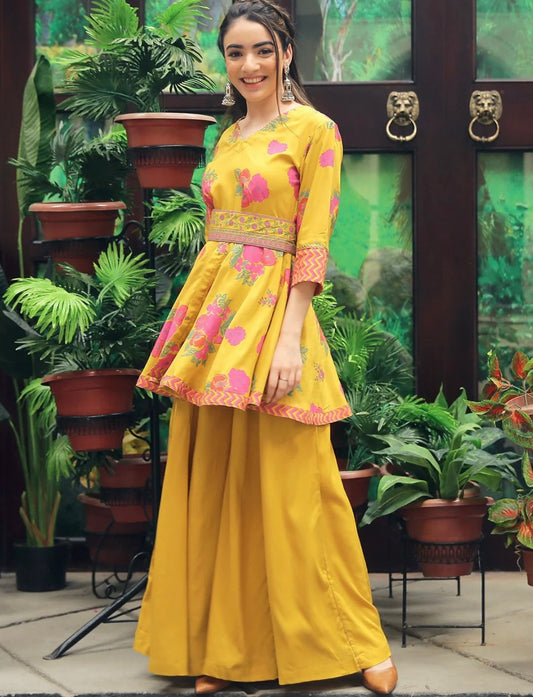 Yellow Floral Flowy Sharara set