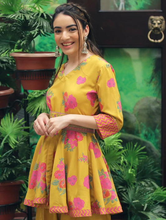 Yellow Floral Flowy Sharara set