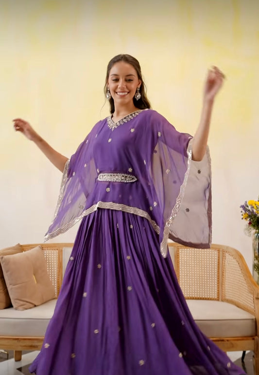 Purple Heavy handwork fusion co-ord set