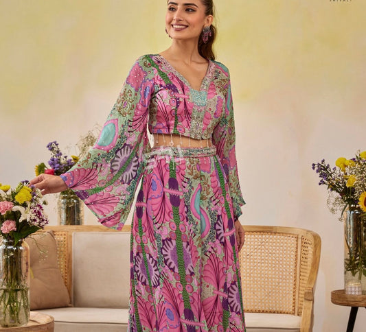 Pink floral handwork co-ord set