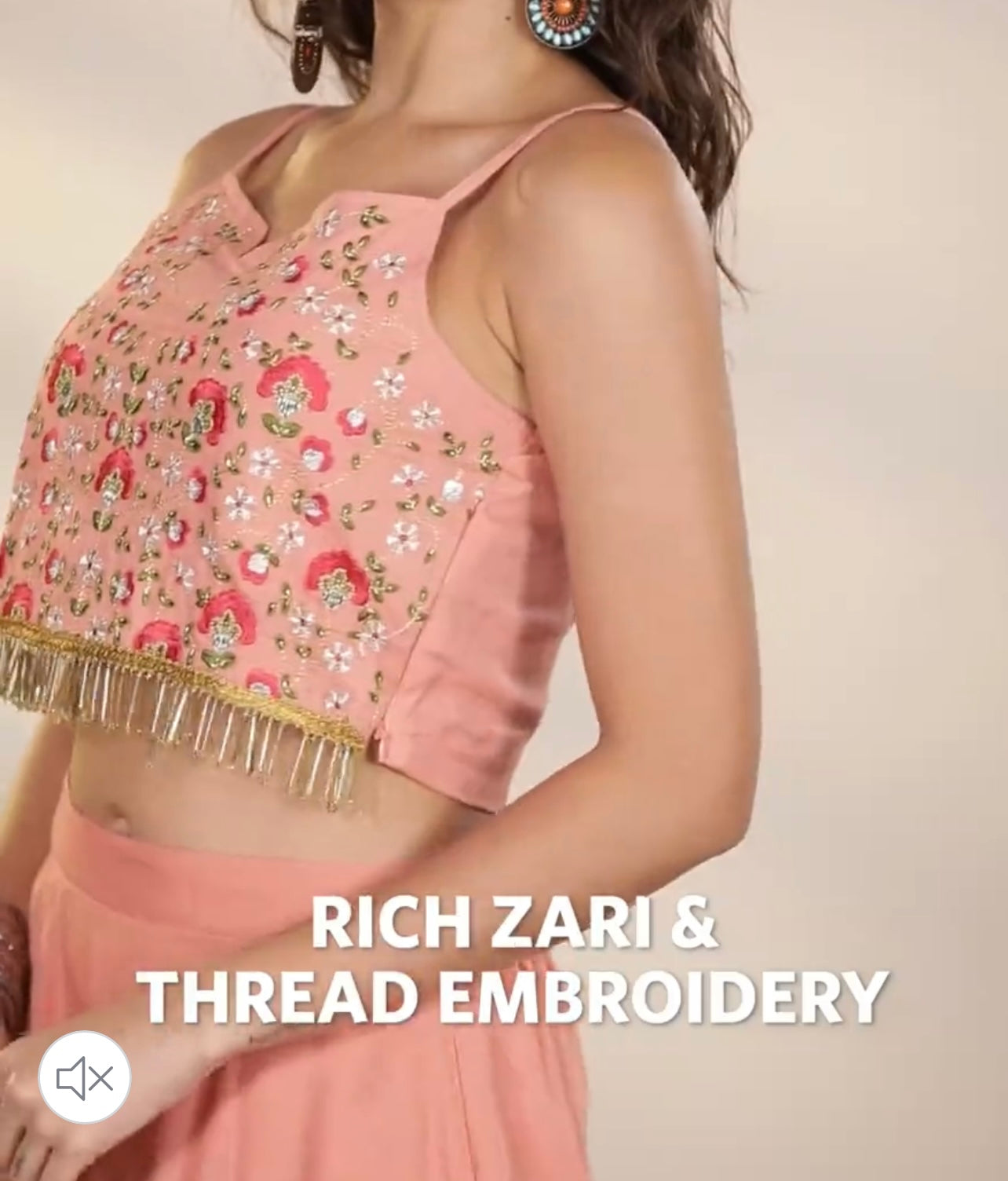 Peach Floral Embroidered Top with Palazzo and Shrug set – Indi Ethnics