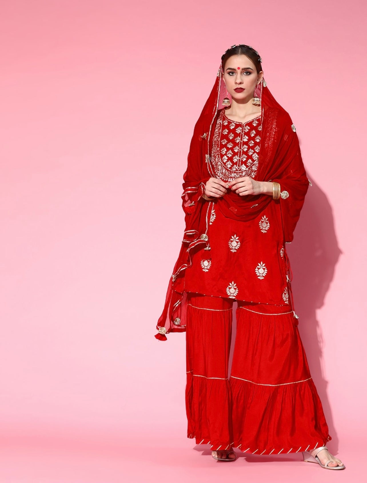 Red sequin work sharara set