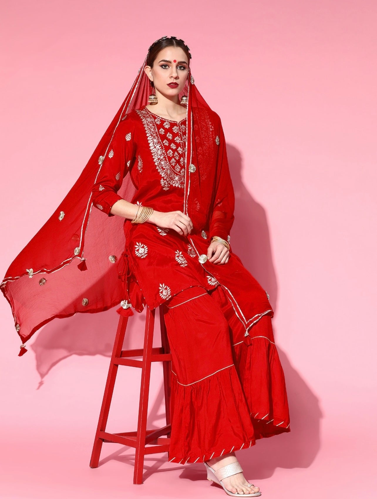 Red sequin work sharara set